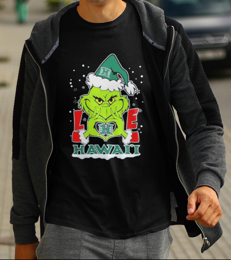 The Grinch Love Hawaii Rainbow Warriors Football Christmas T-Shirt