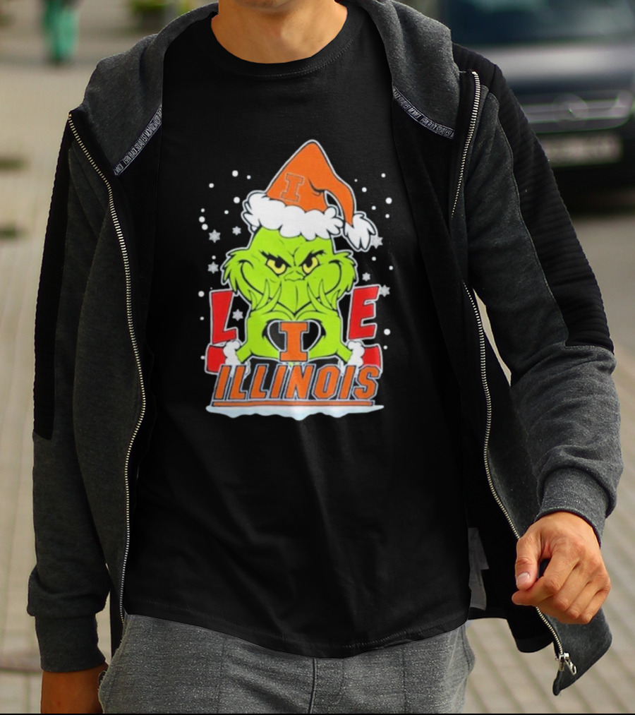 The Grinch Love Illinois Football Christmas T-Shirt