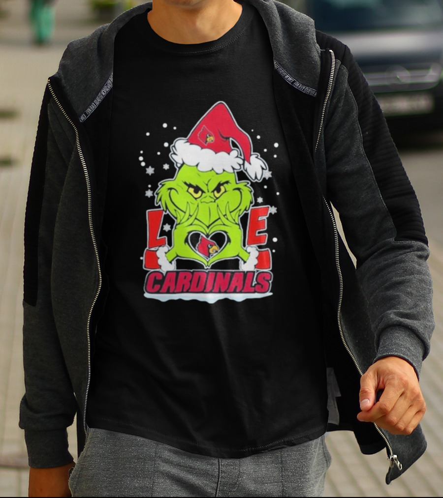 The Grinch Love Cardinals Christmas Louisville Cardinals Football T-Shirt