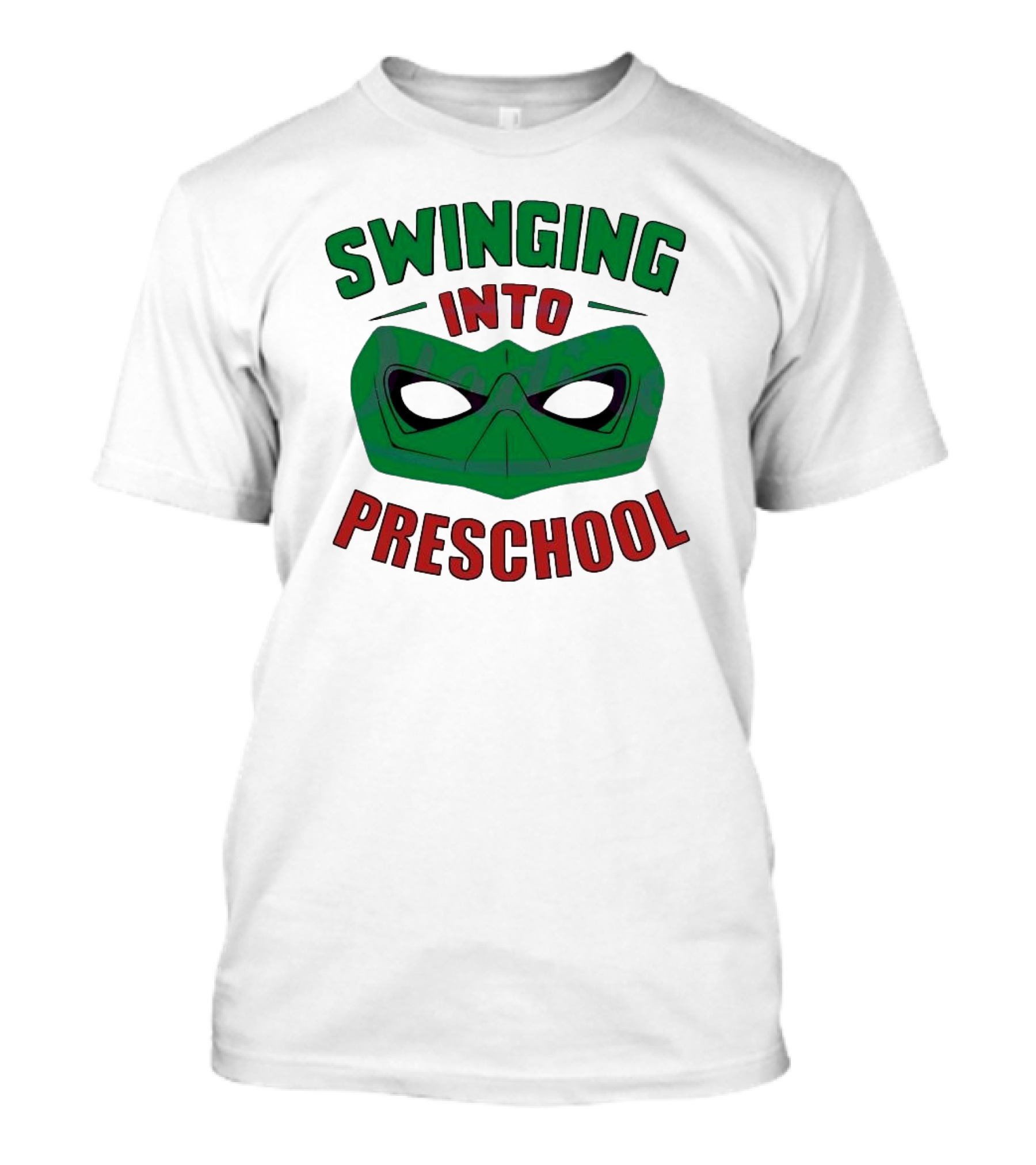 Swinging Into Preschool Green Superhero Mask T-Shirt