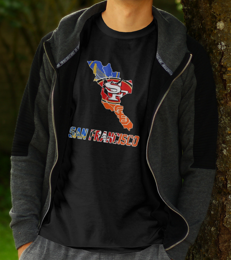 San Francisco Bay Bridge And Sports Teams Logos Map T-Shirt