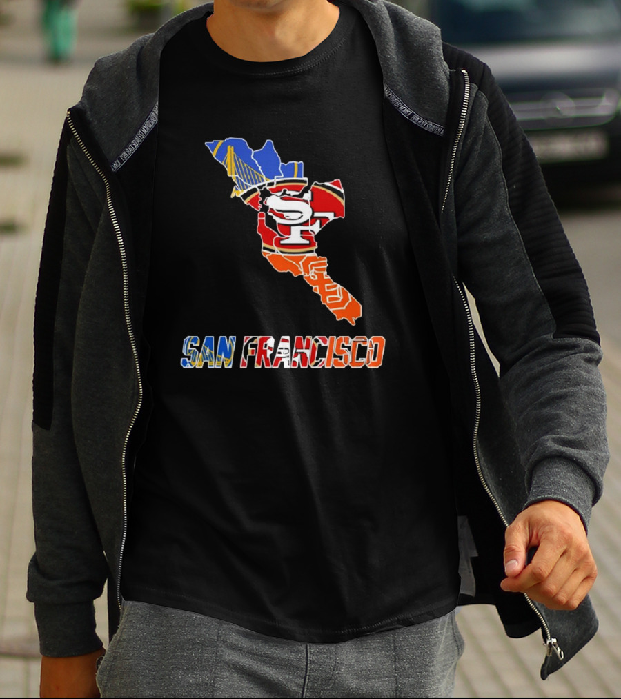 San Francisco Bay Bridge And Sports Teams Logos Map T-Shirt