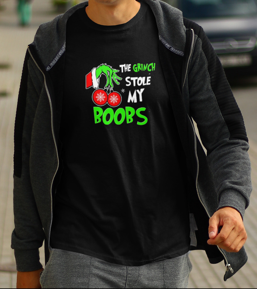 The Grinch Stole My Boobs Christmas Snowflakes Hand T-Shirt