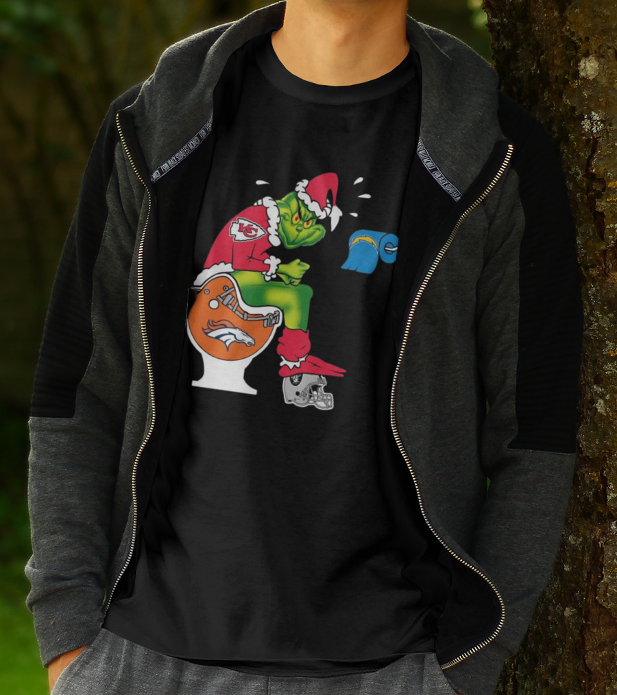 The Grinch On Toilet Kansas City Chiefs, Denver Broncos, Oakland Raiders, Chargers Christmas T-Shirt