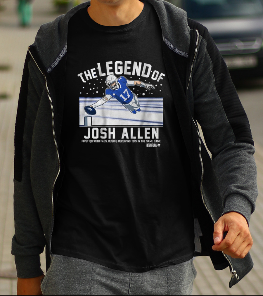 The Legend Of Josh Allen First QB With Pass Rush And Receiving TD's In The Same Game Buffalo Bills NFLPA T-Shirt
