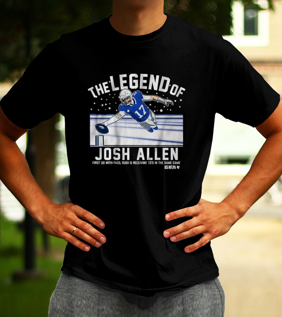 The Legend Of Josh Allen First QB With Pass Rush And Receiving TD's In The Same Game Buffalo Bills NFLPA T-Shirt