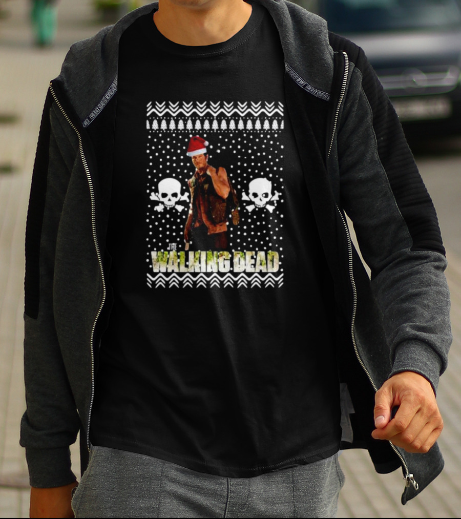 The Walking Dead Daryl Dixon Santa Hat Ugly Christmas Skulls T-Shirt