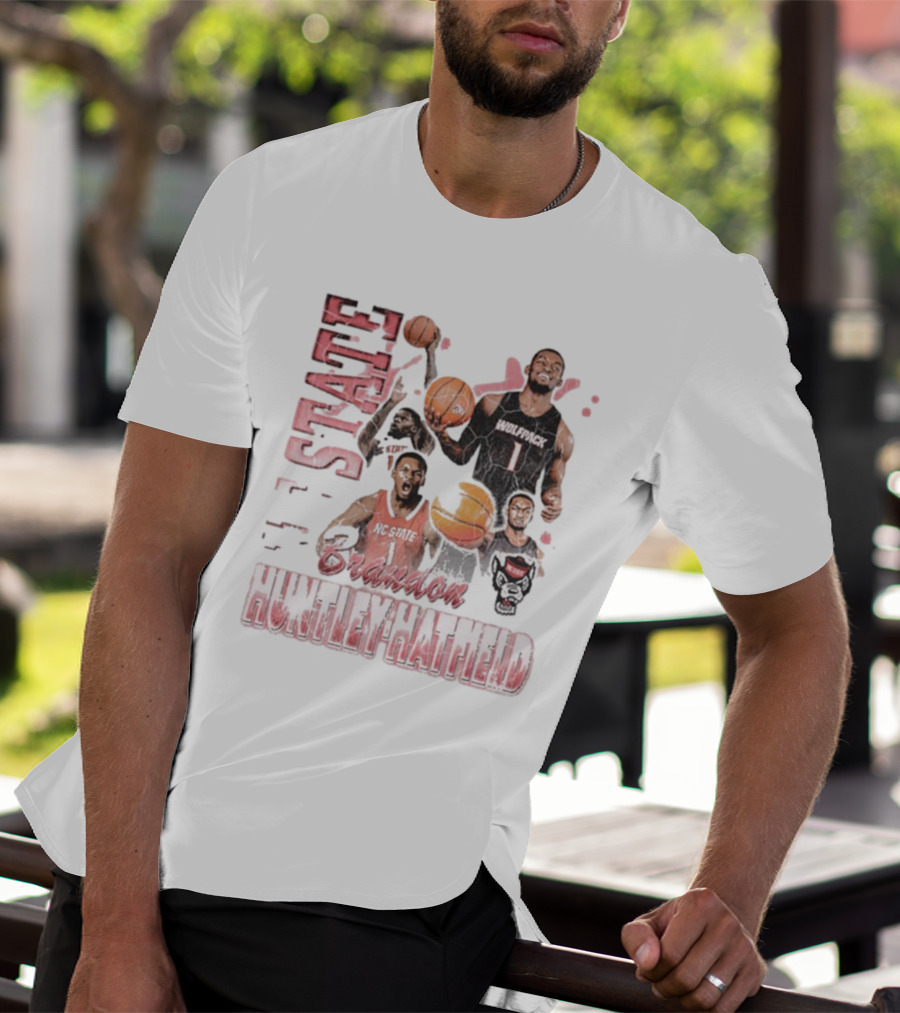 Brandon Huntley-Hatfield NC State Wolfpack 90s Retro Basketball Collage T-Shirt