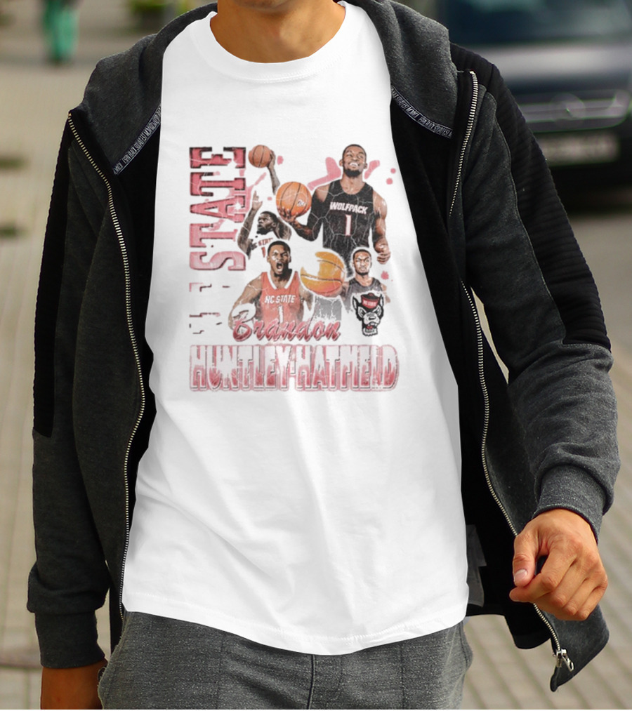 Brandon Huntley-Hatfield NC State Wolfpack 90s Retro Basketball Collage T-Shirt