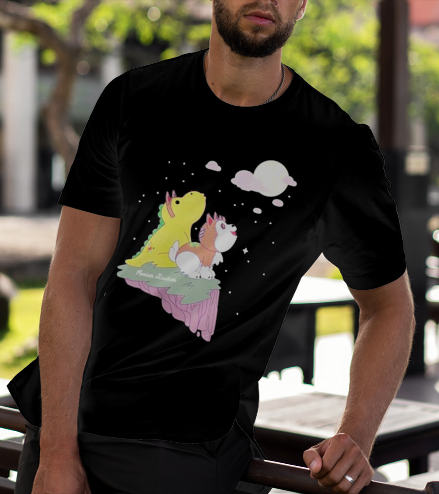 Moriah Elizabeth Howl-O-Ween Cute Dinosaur And Dog Moonlit Night Scene T-Shirt