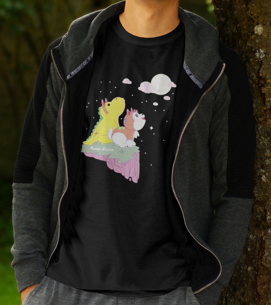 Moriah Elizabeth Howl-O-Ween Cute Dinosaur And Dog Moonlit Night Scene T-Shirt