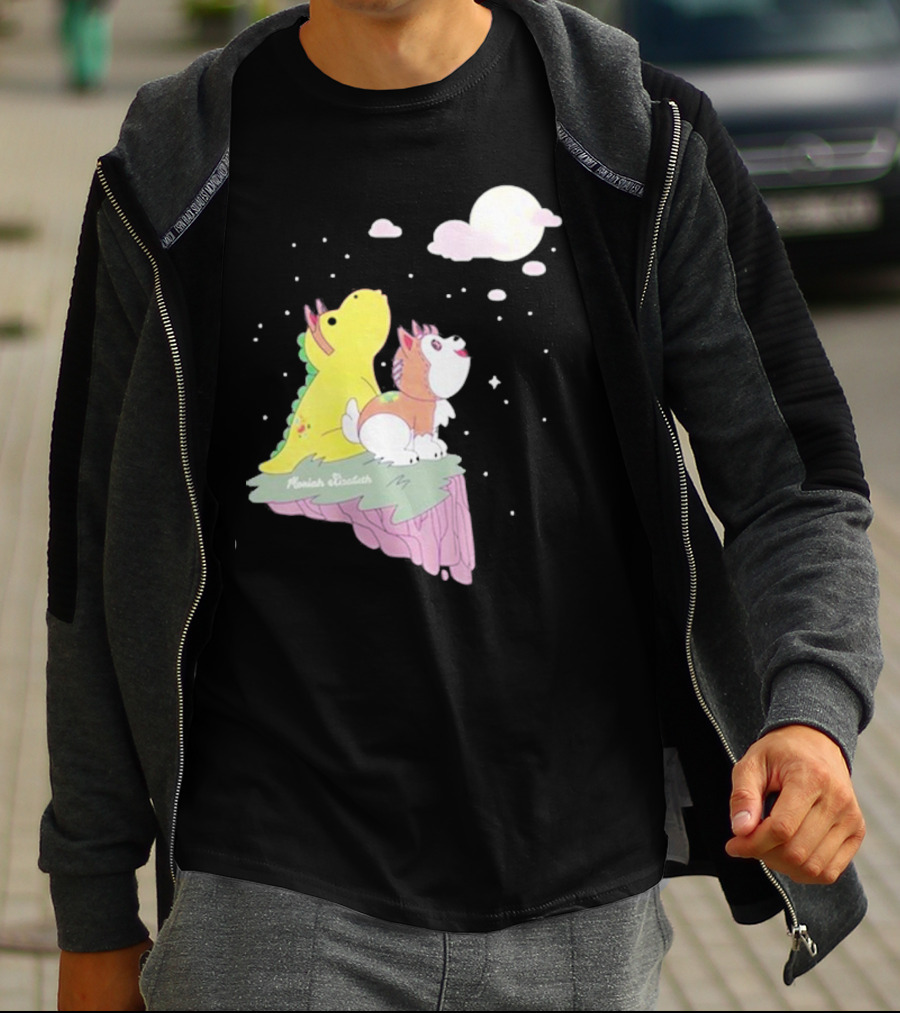 Moriah Elizabeth Howl-O-Ween Cute Dinosaur And Dog Moonlit Night Scene T-Shirt