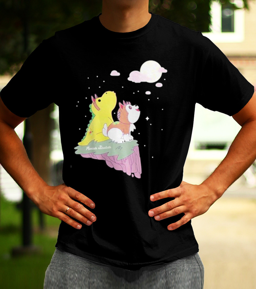 Moriah Elizabeth Howl-O-Ween Cute Dinosaur And Dog Moonlit Night Scene T-Shirt
