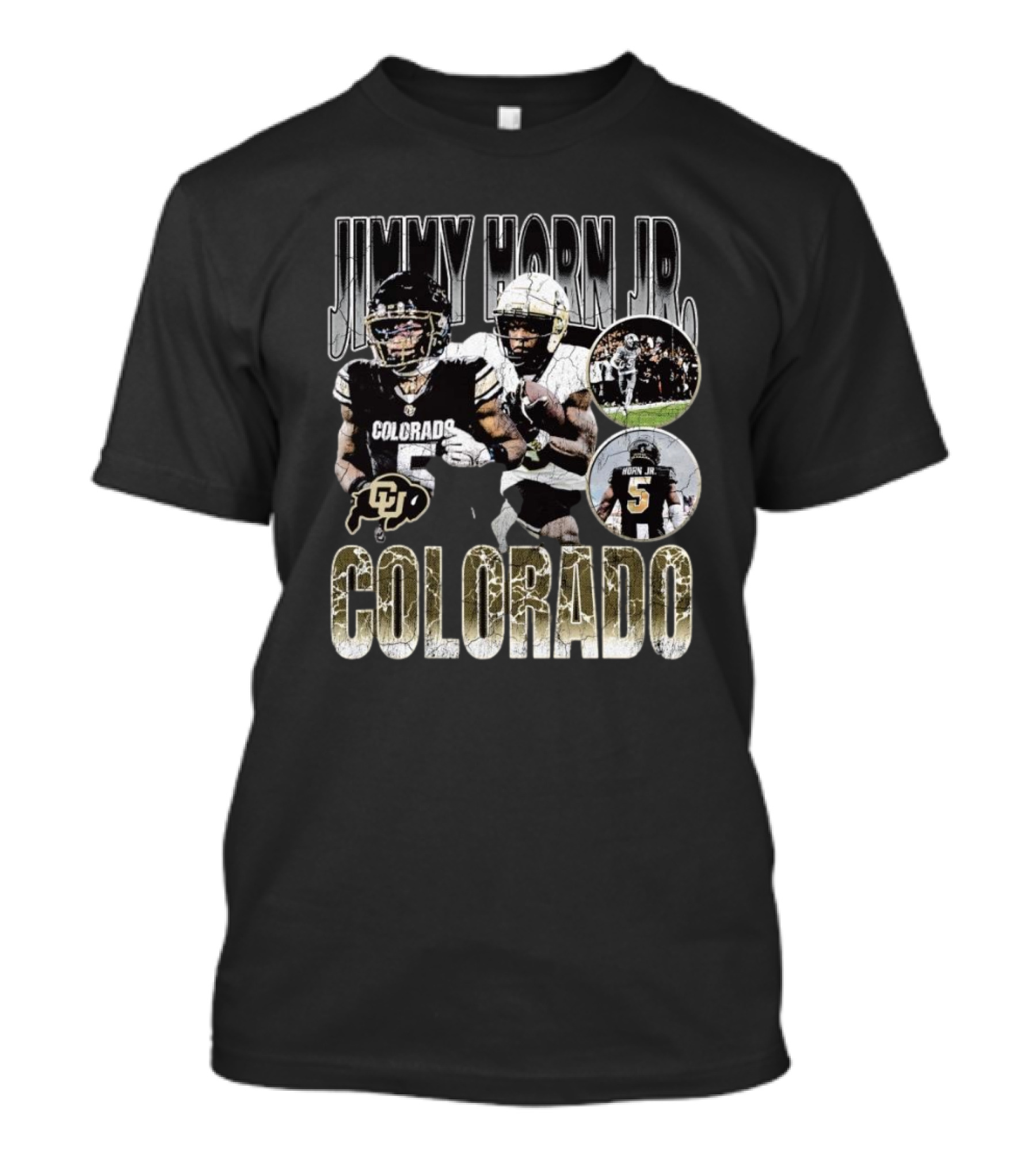 Jimmy Horn Jr. Colorado Buffaloes Football 90s Style With Team Action Shots T-Shirt