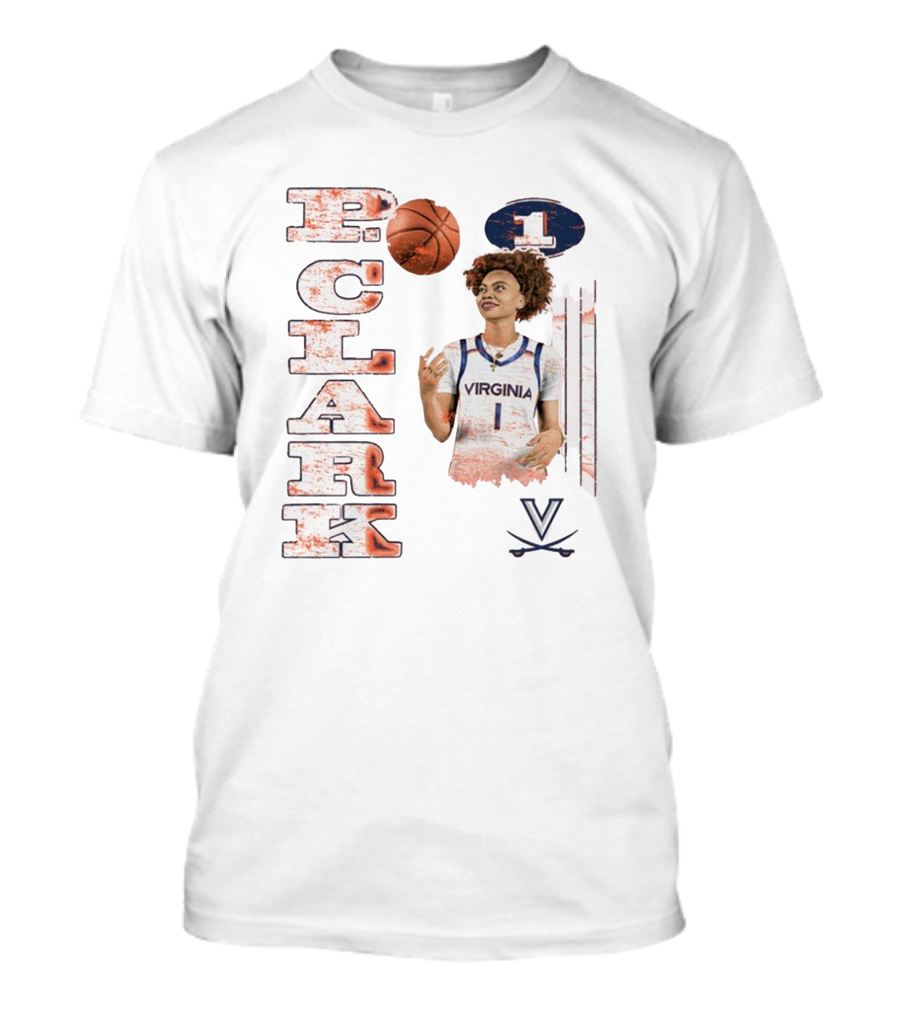 Clark Virginia Cavaliers Basketball Number 1 Cartoon With Ball And V T-Shirt