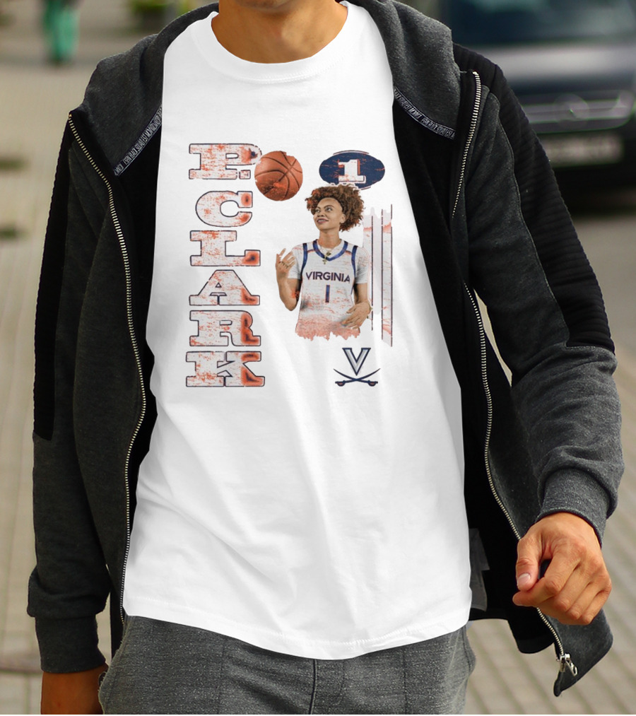 Clark Virginia Cavaliers Basketball Number 1 Cartoon With Ball And V T-Shirt
