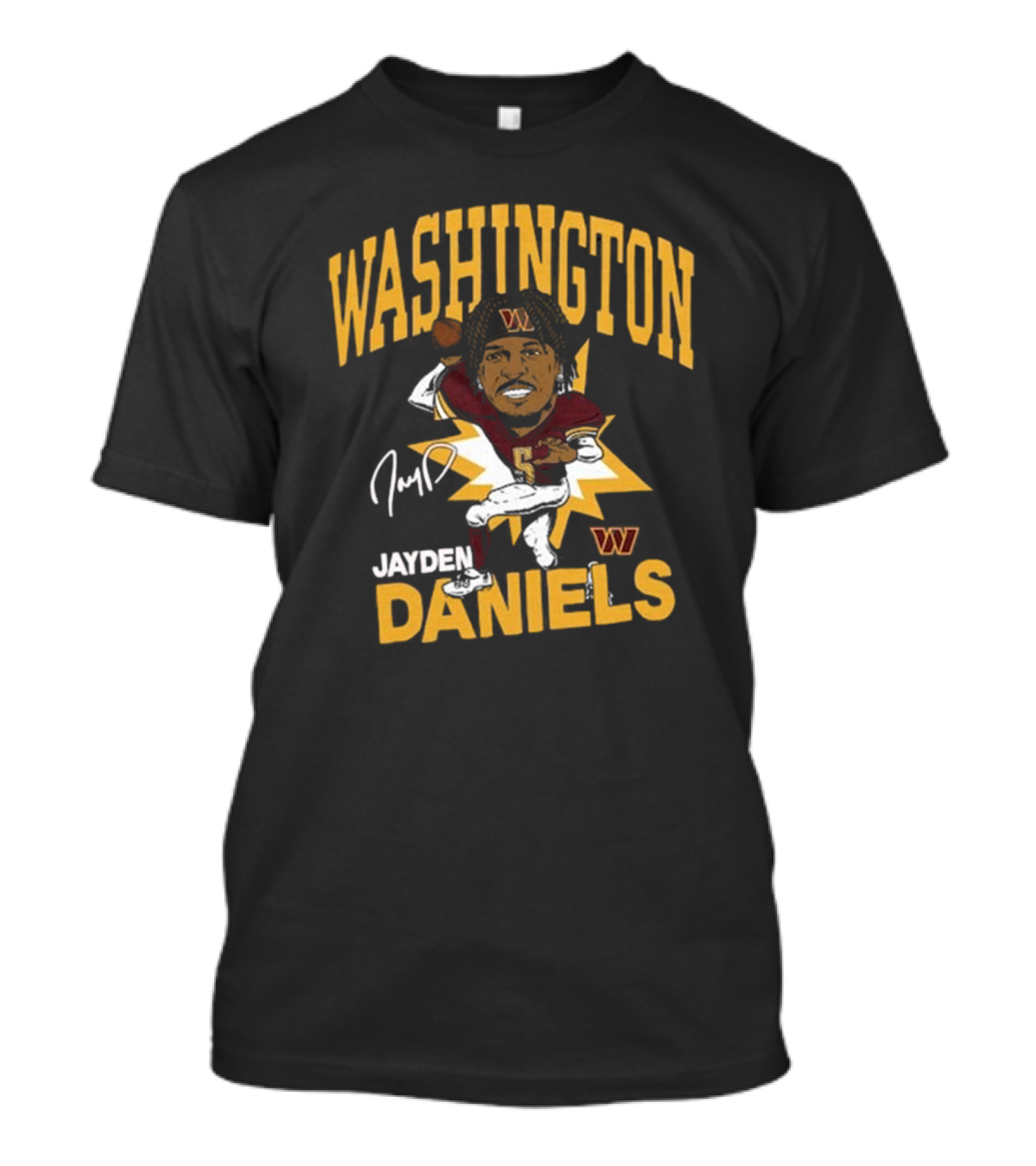 Washington Commanders NFL Jayden Daniels Caricature Player Signature T-Shirt
