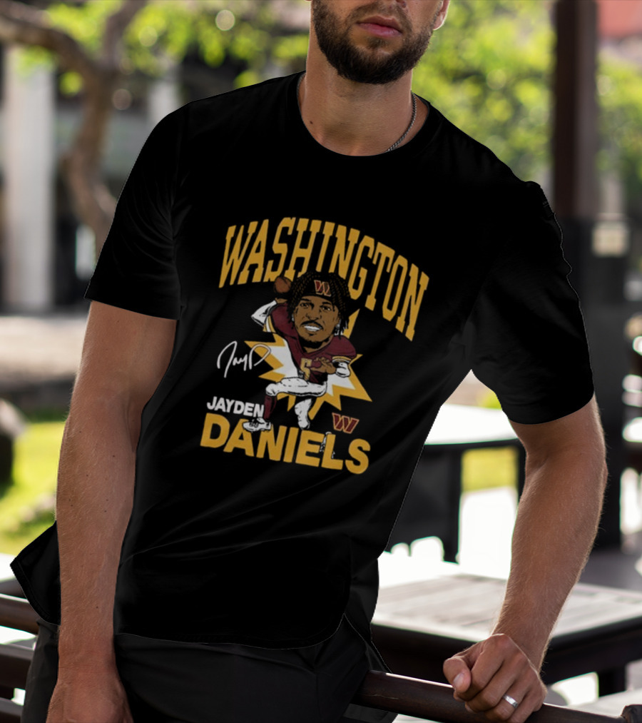 Washington Commanders NFL Jayden Daniels Caricature Player Signature T-Shirt