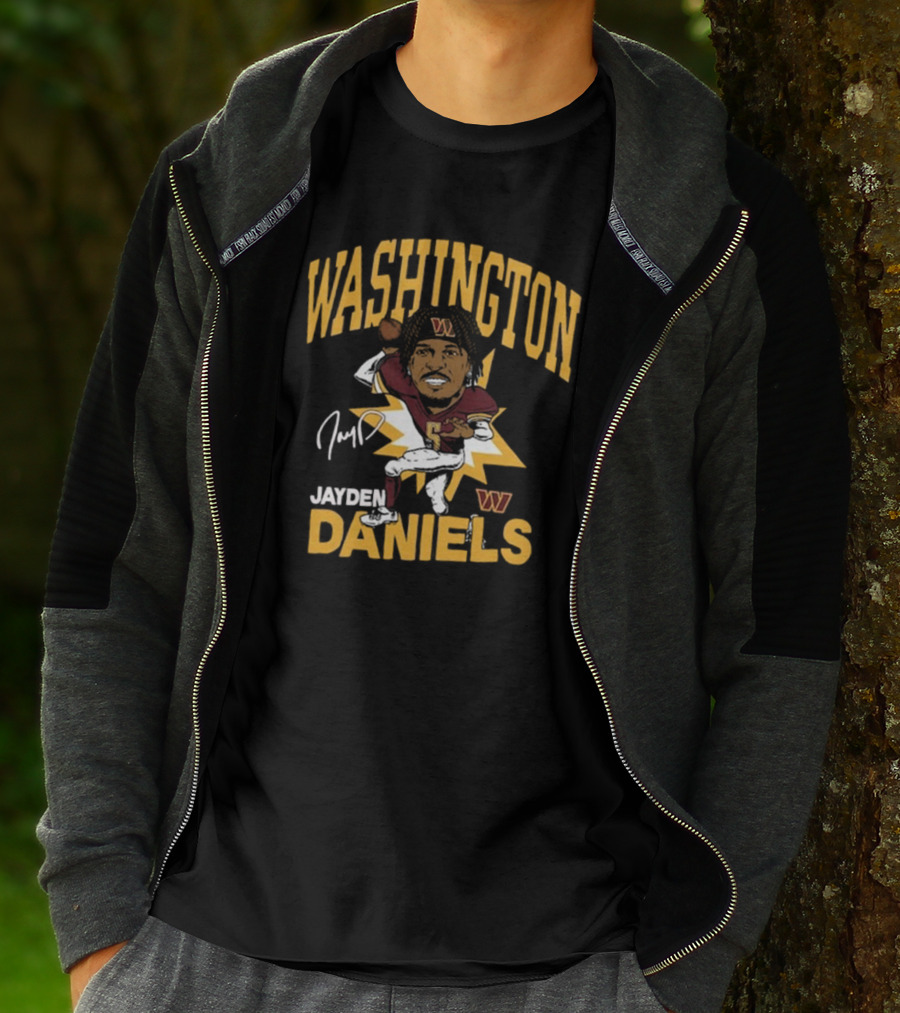 Washington Commanders NFL Jayden Daniels Caricature Player Signature T-Shirt