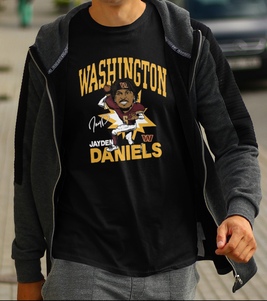 Washington Commanders NFL Jayden Daniels Caricature Player Signature T-Shirt