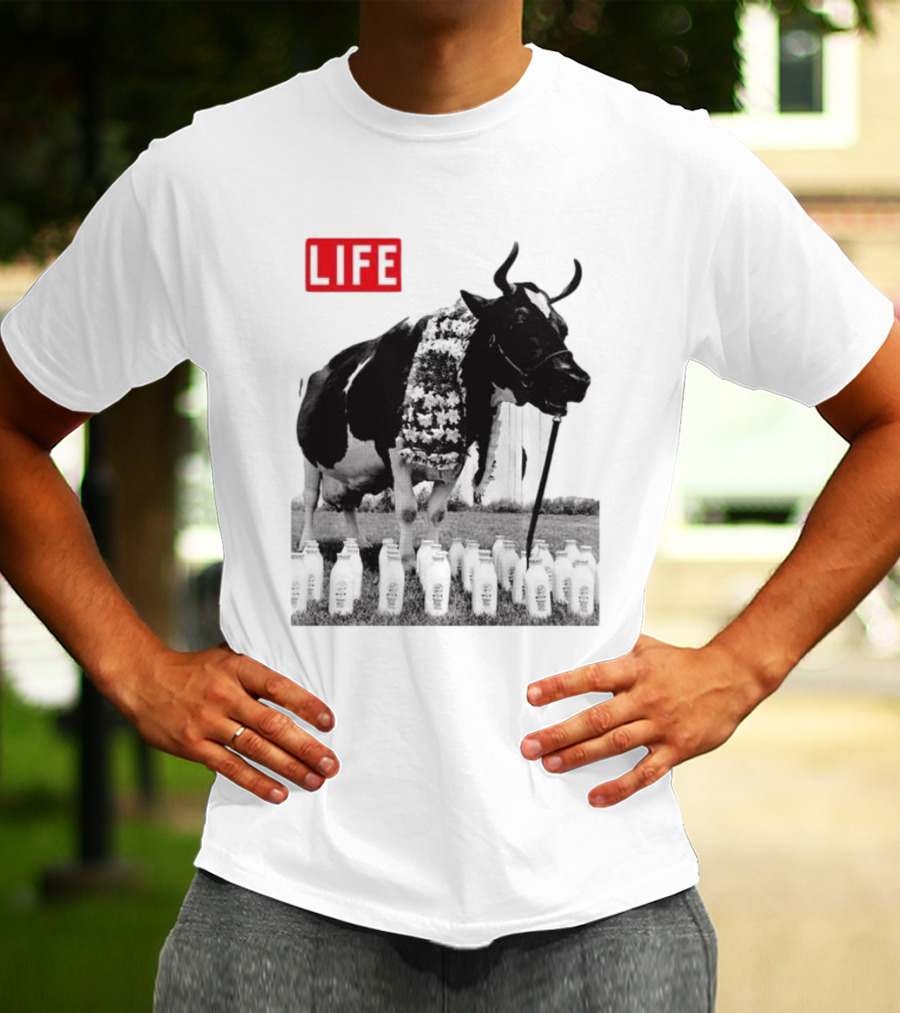 Life Magazine Cow With Milk Bottles And Floral Garland T-Shirt