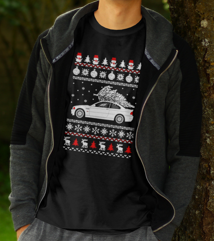 Snowmen Christmas Trees Snowflakes Reindeer BMW E30 Ugly Christmas T-Shirt