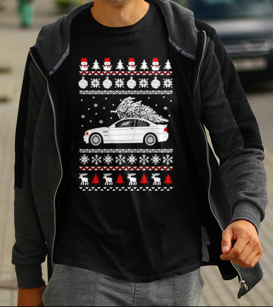Snowmen Christmas Trees Snowflakes Reindeer BMW E30 Ugly Christmas T-Shirt