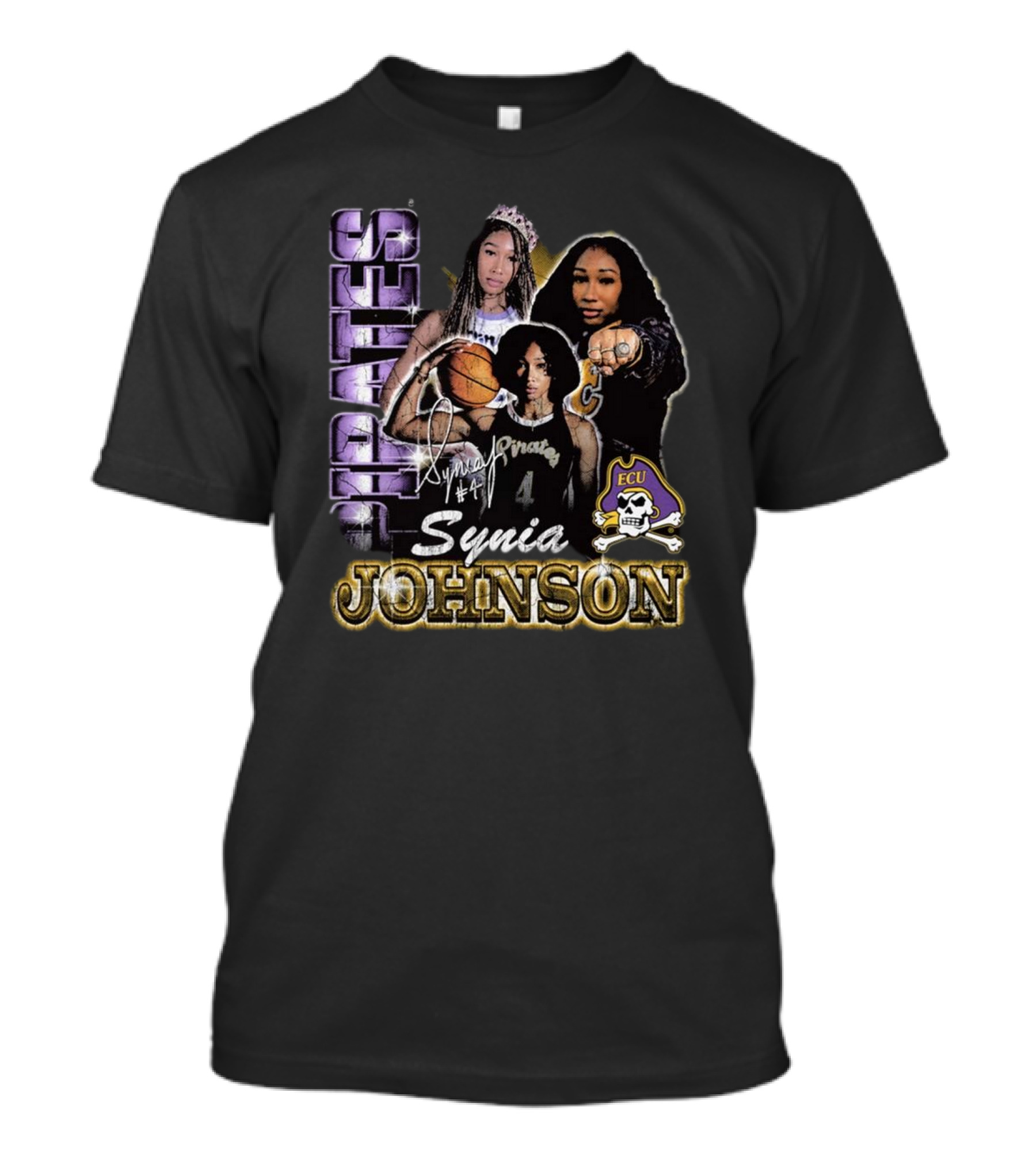 East Carolina Pirates Synia Johnson #4 ECU 90s Style Graphic Signature T-Shirt