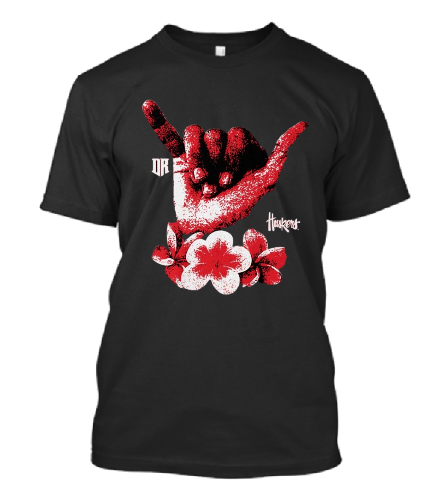 DR Huskers Shaka Hand Red And White Flowers T-Shirt