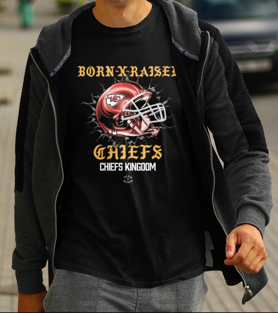 Born X Raised Chiefs Kingdom Kansas City Chiefs Helmet T-Shirt
