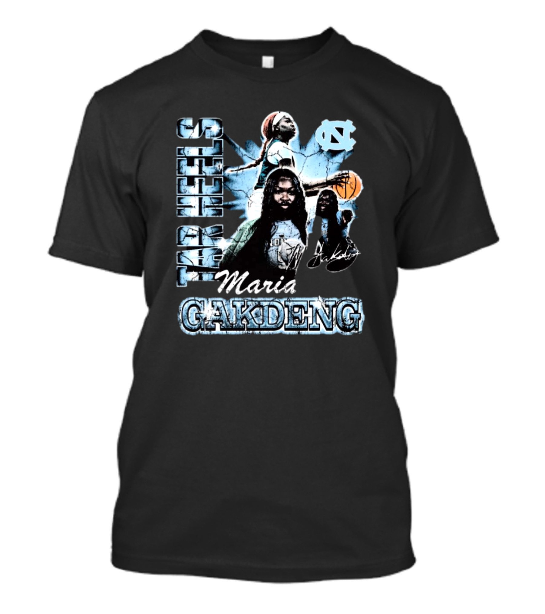Maria Gakdeng North Carolina Tar Heels 90s Style Visage Basketball T-Shirt