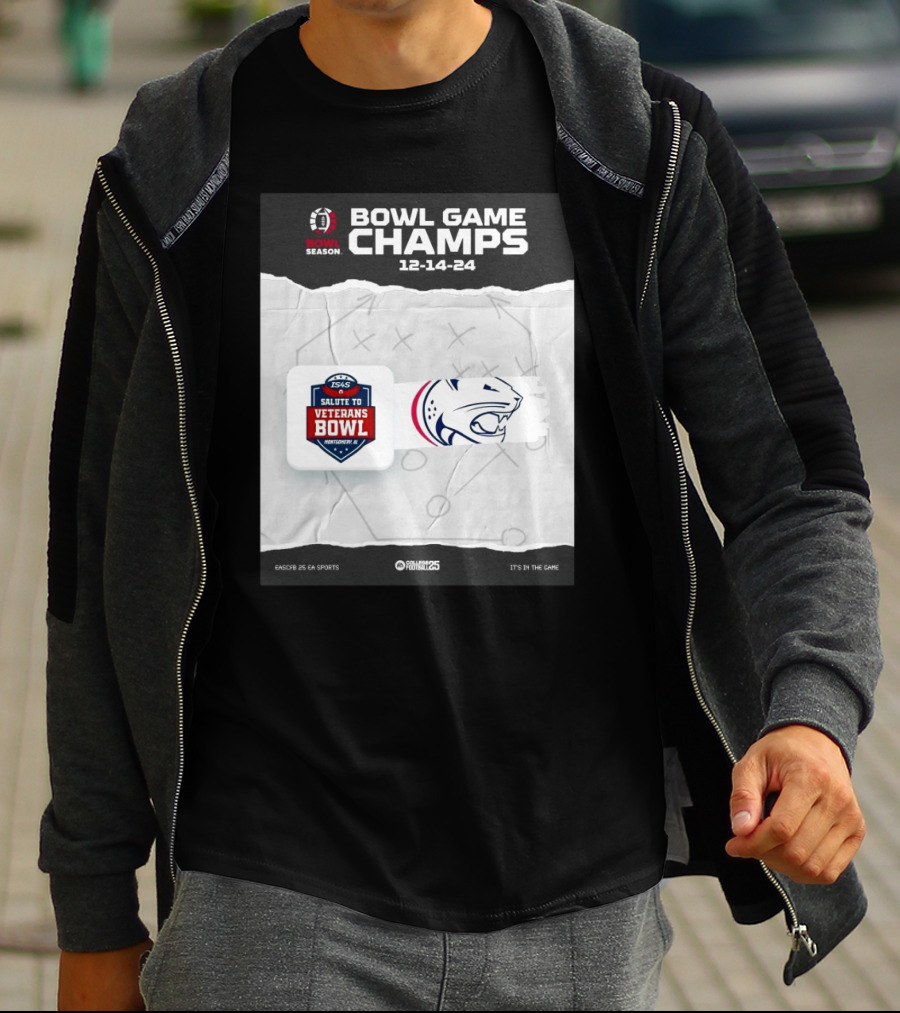 Bowl Game Champs 12-14-24 Salute To Veterans Bowl Season South Alabama Jaguars T-Shirt