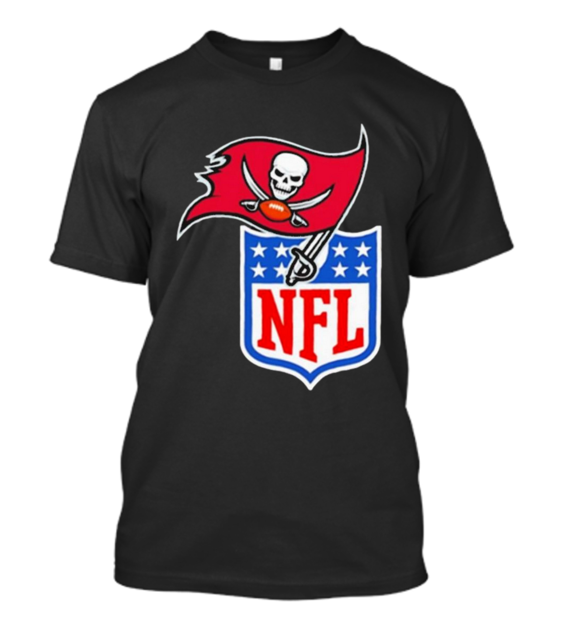 Tampa Bay Buccaneers NFL Collaboration Logo With Pirate Flag And Shield T-Shirt