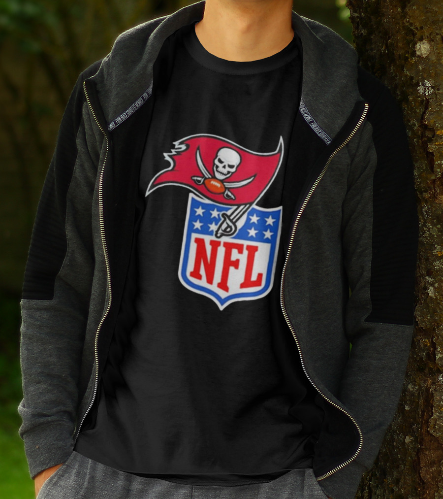 Tampa Bay Buccaneers NFL Collaboration Logo With Pirate Flag And Shield T-Shirt