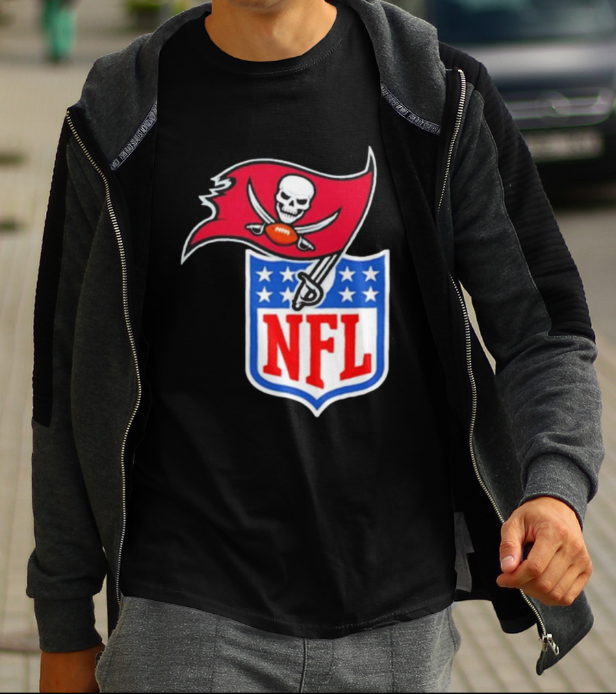 Tampa Bay Buccaneers NFL Collaboration Logo With Pirate Flag And Shield T-Shirt