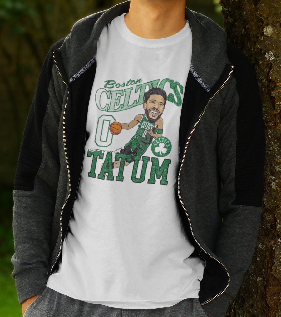 Boston Celtics Jayson Tatum Caricature Player New Era Green Basketball 0 Celtics Shamrock T-Shirt
