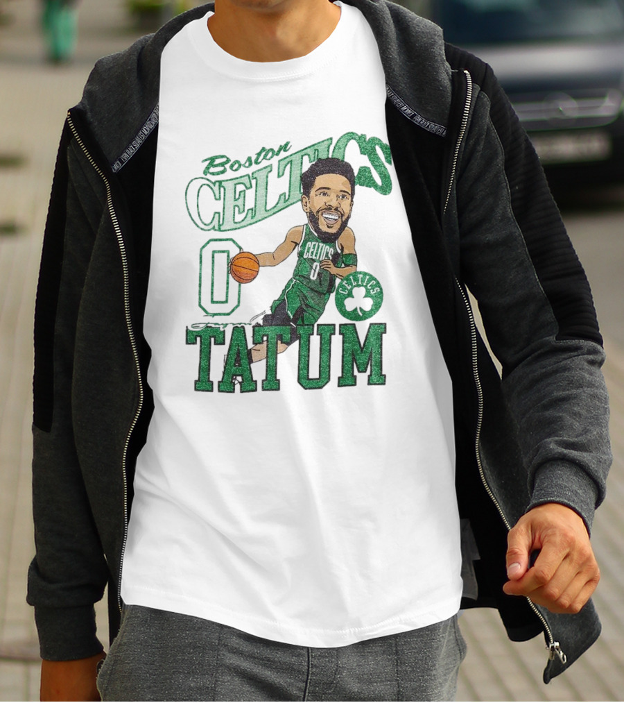 Boston Celtics Jayson Tatum Caricature Player New Era Green Basketball 0 Celtics Shamrock T-Shirt
