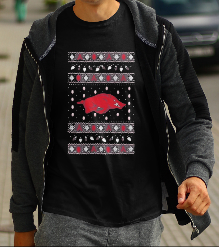 Arkansas Razorbacks Christmas Lights Ugly T-Shirt