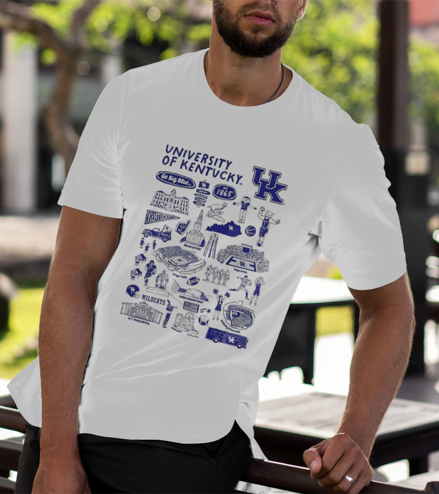 University Of Kentucky Go Big Blue Wildcats Rupp Arena Memorial Hall Kroger Field Lextran UK Basketball 1865 Established Kentucky Wildcats Vive La Fete Impressions T-Shirt