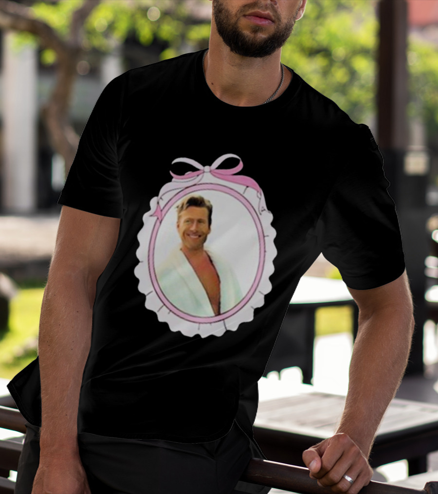 Cherrydaze Glen Powell Pink Ribbon Scalloped Frame T-Shirt