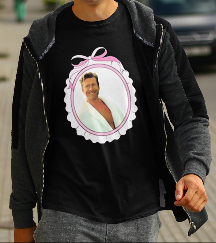 Cherrydaze Glen Powell Pink Ribbon Scalloped Frame T-Shirt