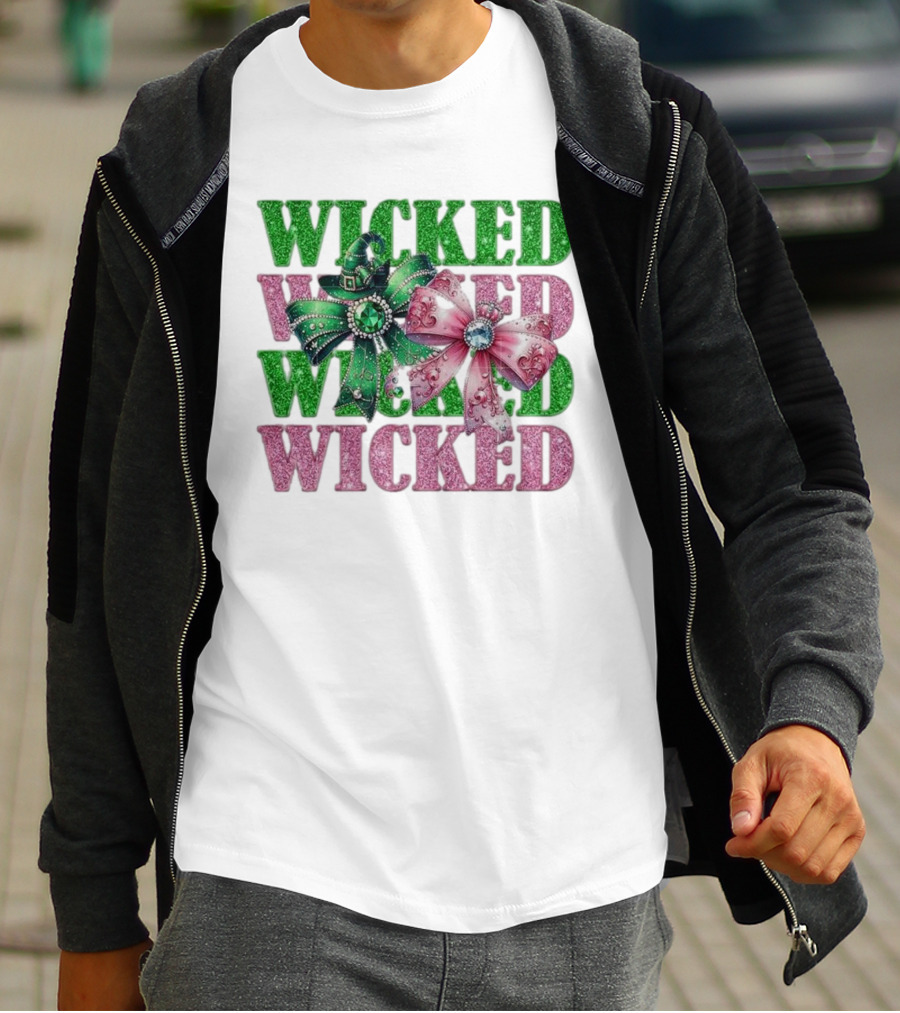Wicked Coquette Glitter Green Pink Bow Hat T-Shirt