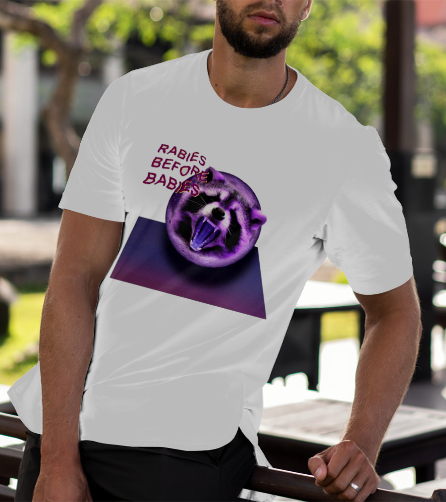 Rabies Before Babies Raccoon Spherical Illusion T-Shirt
