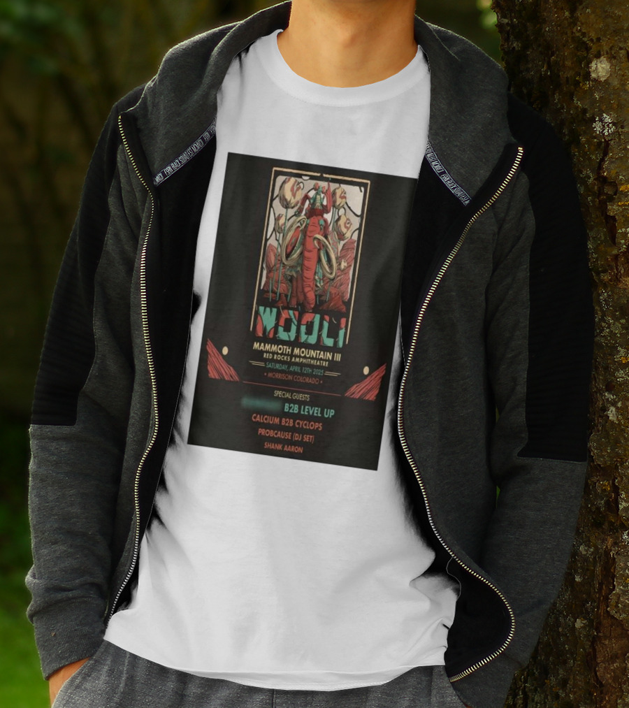 Wooli Mammoth Mountain III Red Rocks Amphitheatre Morrison CO April 12 2025 Special Guests B2B Level Up Calcium Cyclops ProbCause Shank Aaron T-Shirt