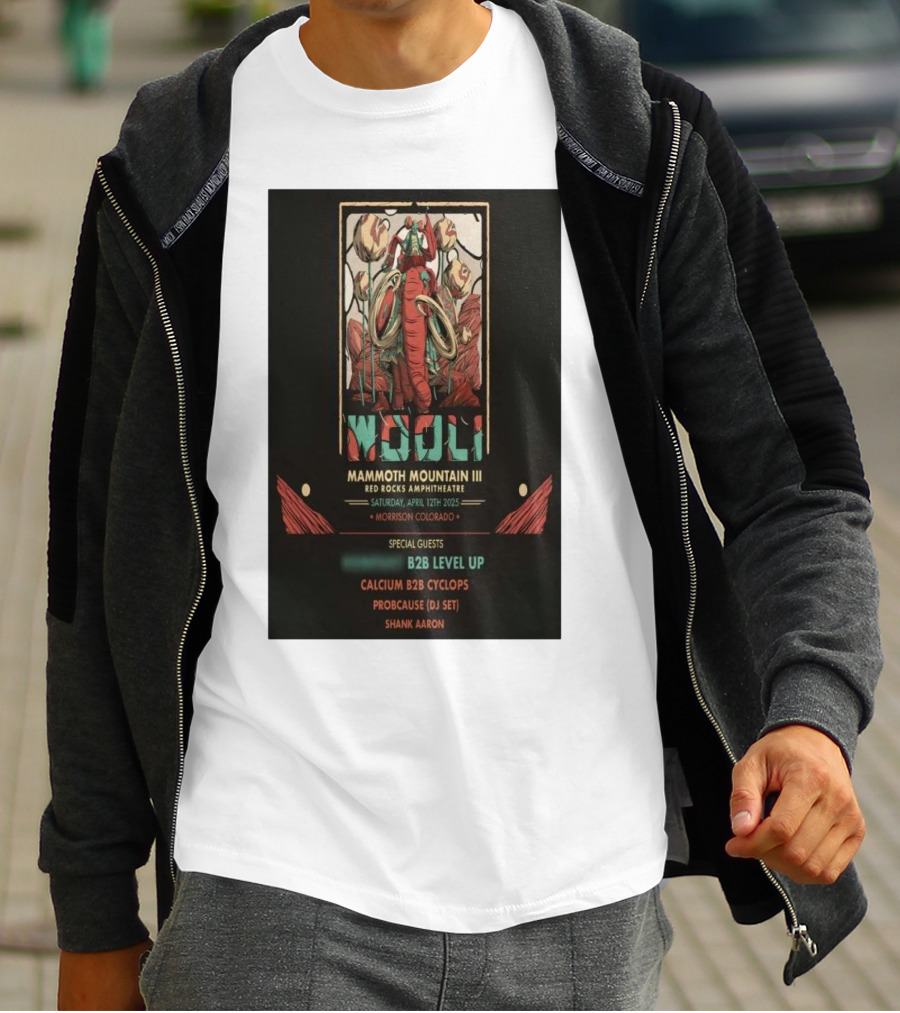 Wooli Mammoth Mountain III Red Rocks Amphitheatre Morrison CO April 12 2025 Special Guests B2B Level Up Calcium Cyclops ProbCause Shank Aaron T-Shirt