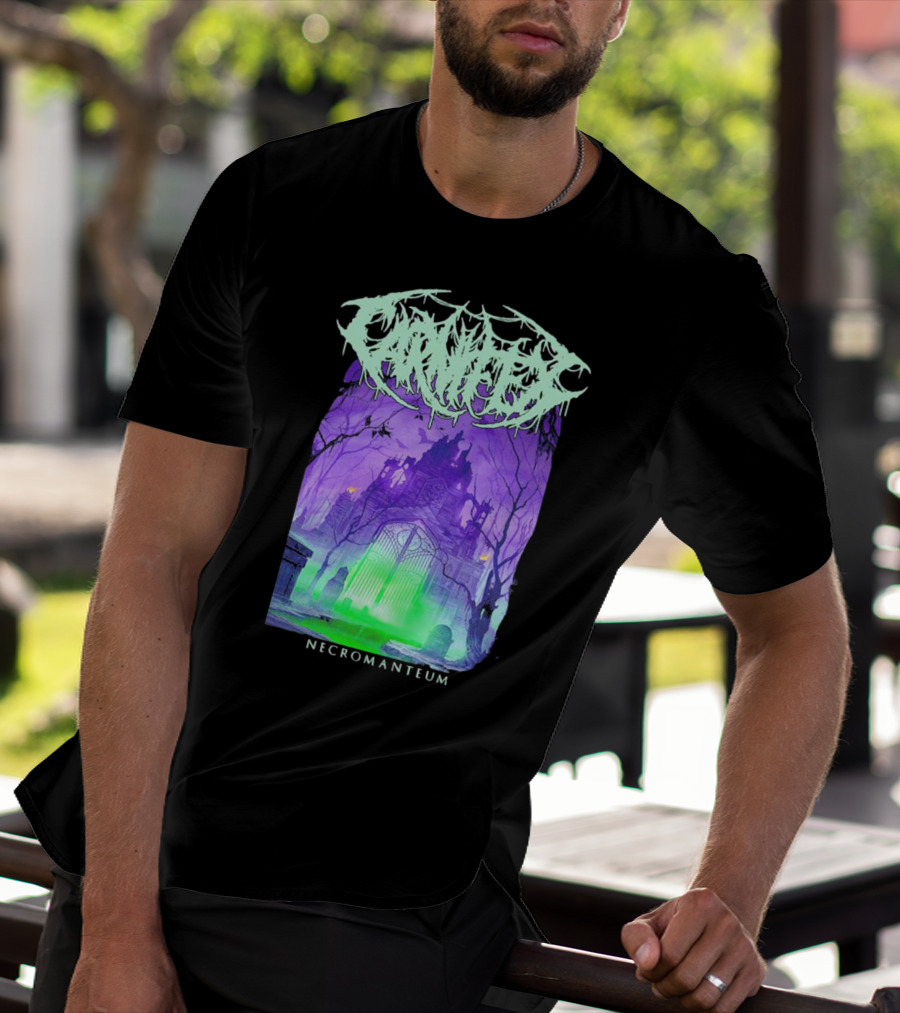 Carnifex Necromanteum Haunted Gothic Castle With Glowing Green And Purple Portal T-Shirt