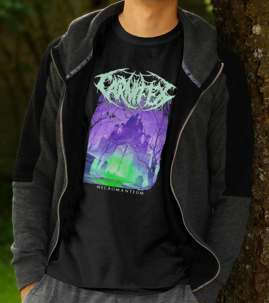 Carnifex Necromanteum Haunted Gothic Castle With Glowing Green And Purple Portal T-Shirt