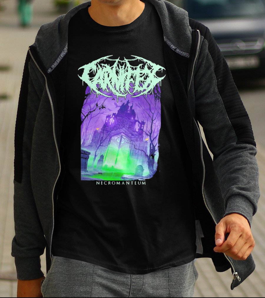 Carnifex Necromanteum Haunted Gothic Castle With Glowing Green And Purple Portal T-Shirt