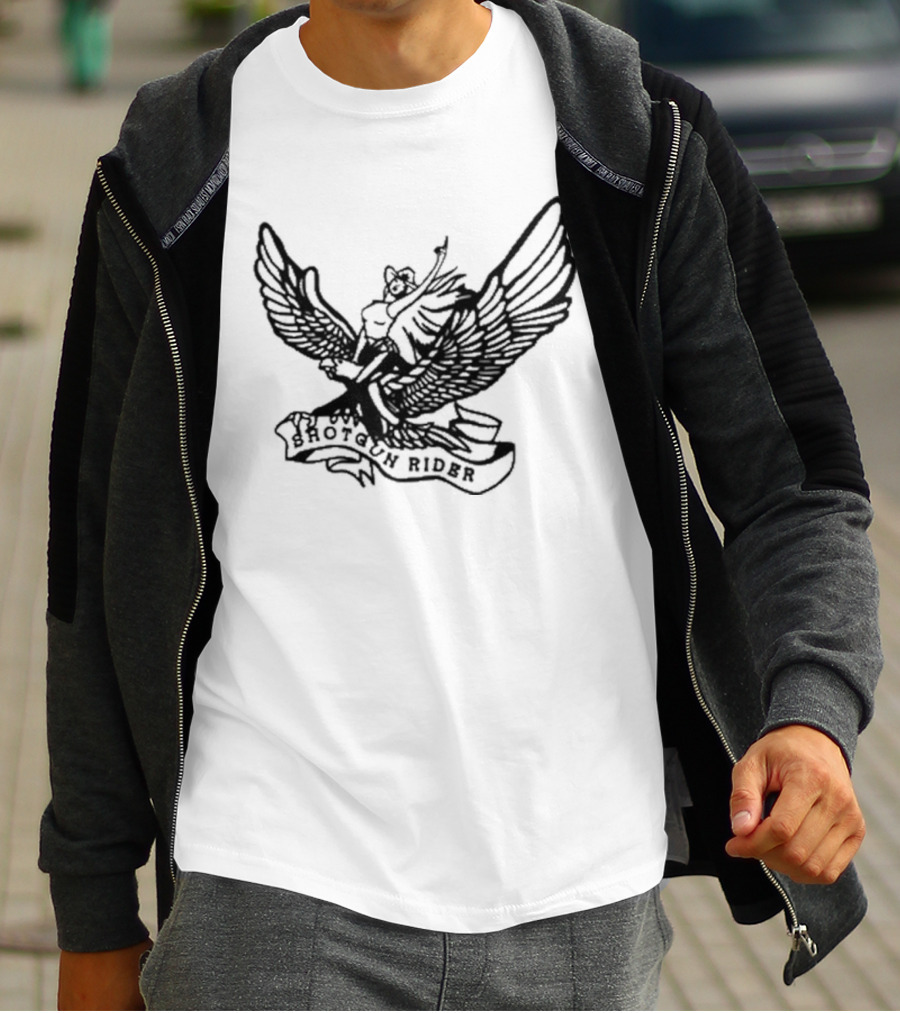 Shotgun Rider Eagle Motorcyclist Banner T-Shirt
