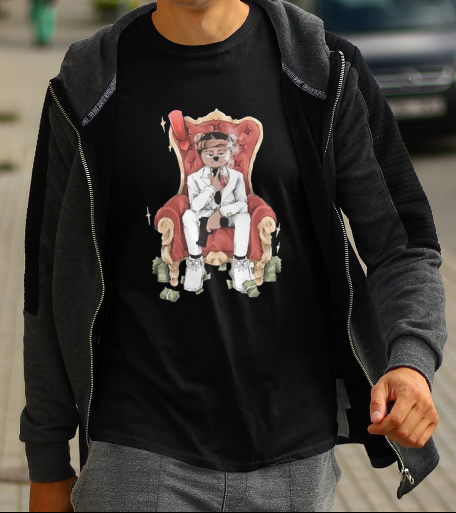 Top Kid Korro Sitting On Red Throne With Money Rolls And Suit T-Shirt